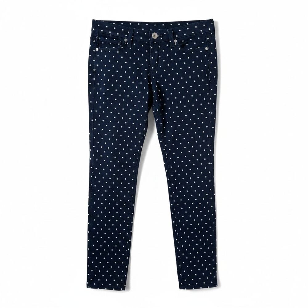 JCP Jeans Petite Low Rise Polka Dot Super Soft Skinny Jeans Blue Sz Petite 27/4